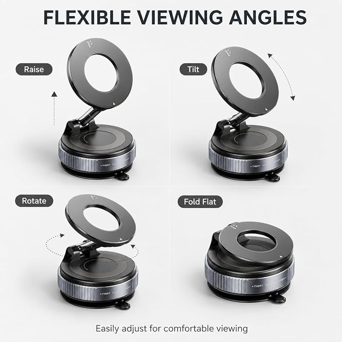 Vacuum Magnetic Phone Holder for Car, 96LBS Suction Cup & 2800gf Magnetic Hold, 360° Foldable MagSafe Car Mount for Dashboard, Windshield, Gym & Mirror, Compatible for iPhone 17–12 and Android