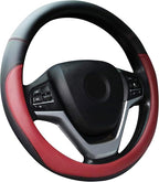 Wine Red Car Steering Wheel Cover, Nappa Leather, Bottom Color Blocking, Universal 14.5-15 Inch Leather Anti-Slip Breathable Auto Steering Wheel Covers for Men Women