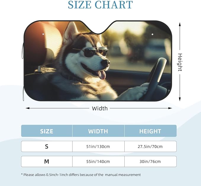 Windshield Sun Shade Funny Driving Husky Dog Car Front Window Sunshade Cover for Truck SUV Blocks UV Rays Automotive Visor Interior Protector 51 x 27.5 inch