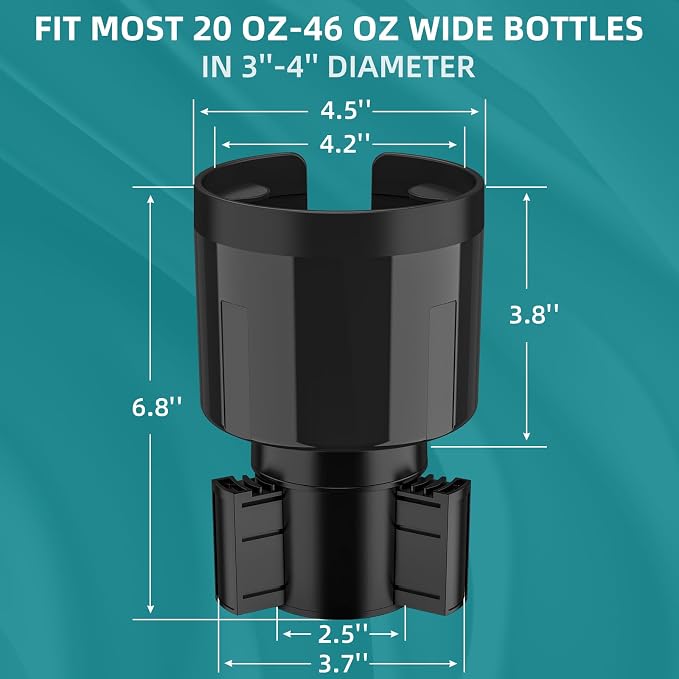Car Cup Holder Expander Adapter, Extender for Car with Offset Base | Compatible with Yeti 14/24/36oz, Owala 12/24/40oz, Other Large Water Bottles and Mugs in 3.2"-4.0"
