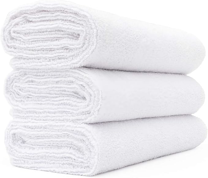 Sport & Workout Towel - Gym, Exercise, Fitness, Yoga, Sport, Ultra Soft, Super Absorbent, Fast Drying Premium Microfiber, 320gsm, 16in x 27in, White (3-Pack)