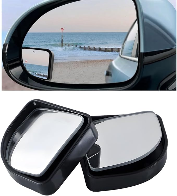 2PCS Car Fan Shaped Blind Spot Mirrors, HD Glass Wide Angle Car Side Mirrors with Housing, Self-Adhesive Adjustable Convex Rearview Mirror, Vehicle Parking Safety Accessories (Black)