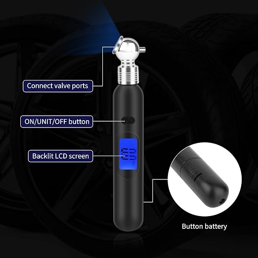 Mini Digital Tire Pressure Gauge 3-99PSI 4 Settings Tire Gauge for Tire Pressure with Backlit LCD for for RV Car Truck Bicycle, Easy and Accurate Reading(Black)