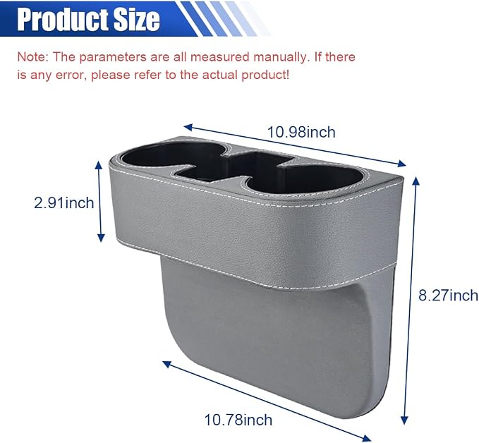 Car Cup Holder, PU Leather Cover Auto Front Seat Organizer, Grey | Multifunctional Cup Drink Holder, Gap Filler Coin Bucket Storage Box, Console Side Pocket, Cell Mobile Phone Holder
