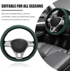 Car Steering Wheel Cover, Leather Breathable Ice Silk Auto Wheel Wrap with Anti-Slip Lining, Scratch-Resistant Elastic Protector Fit for 14.5-15 Inch Steering Wheels (Green)