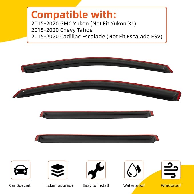 Rain Guards Compatible with 2015-2020 GMC Yukon/Chevy Tahoe/Cadillac Escalade Tape-On Vent Deflector Window Visors Car Accessories
