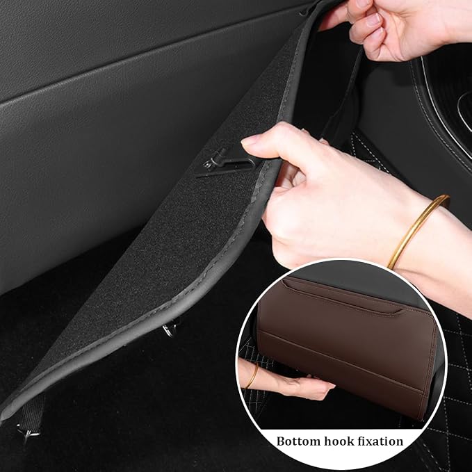 2PCS Car Kick Mat, Anti-Scratch Waterproof Anti-Slip Vehicle Back Seat Protector with Storage Pockets, Automotive Interior Seat Back Covers, Universal for SUV RV Truck (Brown)