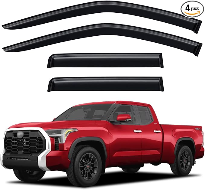 Window Rain Guards Visors Shield for 2022-2026 Toyota Tundra Double Cab, Out-Channel Window Vent Wind Shades Deflectors for 22-26 Tundra Extended Cab