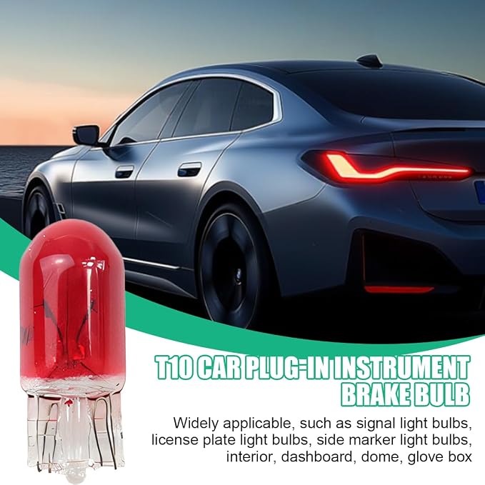 25PCS T10 12V 5W Car Turn Signal Light Bulbs, Clear Flat Foot Vehicle Side Marker Lamp Bulbs, Auto Interior Amber Headlight Bulbs Accessories, Universal for SUV, Sedan, Truck (Red)