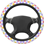 Checkered Steering Wheel Cover for Women,Universal Auto Steering Wheel 14-15 Inch Car Interior Accessories with 2PCS Car Coasters,Suitable for Men and Women