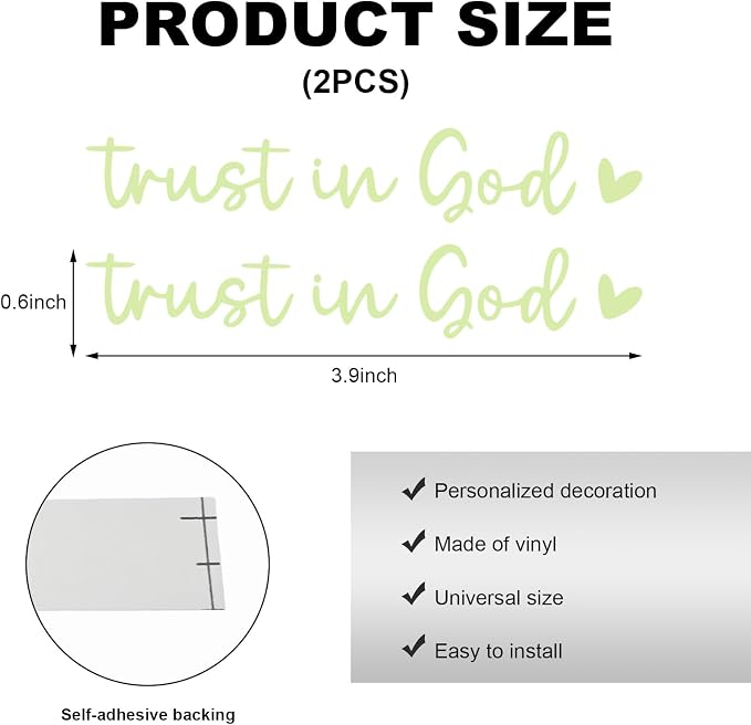 2PCS Trust in God Rearview Mirror Decals, Automotive Vinyl Rear View Mirror Decorative Stickers, Waterproof Trust in God Stickers for Car Truck Laptop, Car Accessories (Luminous)