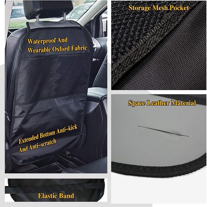 Kick Mats with Organizer, Waterproof Kick Mats Backseat Protector, Durable Car Seat Back Protectors for Vehicles to Protect from Dirt, Mud & Scratches, Fits Most Vehicles