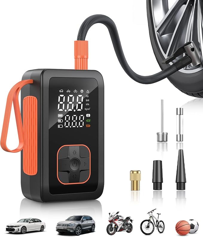 Tire Inflator Portable Air Compressor, 150PSI Cordless Air Pump with Digital Pressure Gauge, Air Pump with Cigarette Lighter Plug for Car, Motorcycle, Bicycle, Balls(Black)