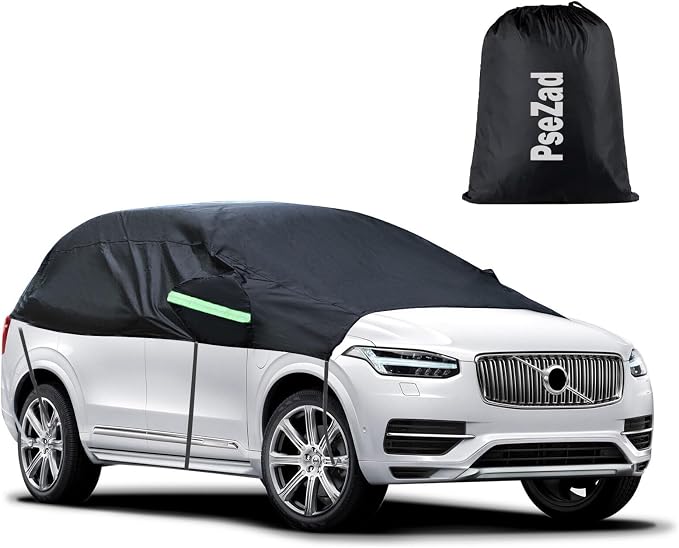 Universal SUV Half Car Cover Waterproof All Weather, Hail Protector Car Body Covers Outdoor Indoor for All Season Windproof Dustproof UV Resistant Snowproof Protect Your Windshield and Roof
