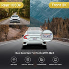 2K Dual Dash Cam Suitable for Honda 2011-2024 Vehicles (Rhombus Dome Light), OEM Look, Front 1440P+Rear 1080P HD Video, Loop Recording, Built-in WiFi & APP, G-Sensor, Easy to Set, 64GB Card