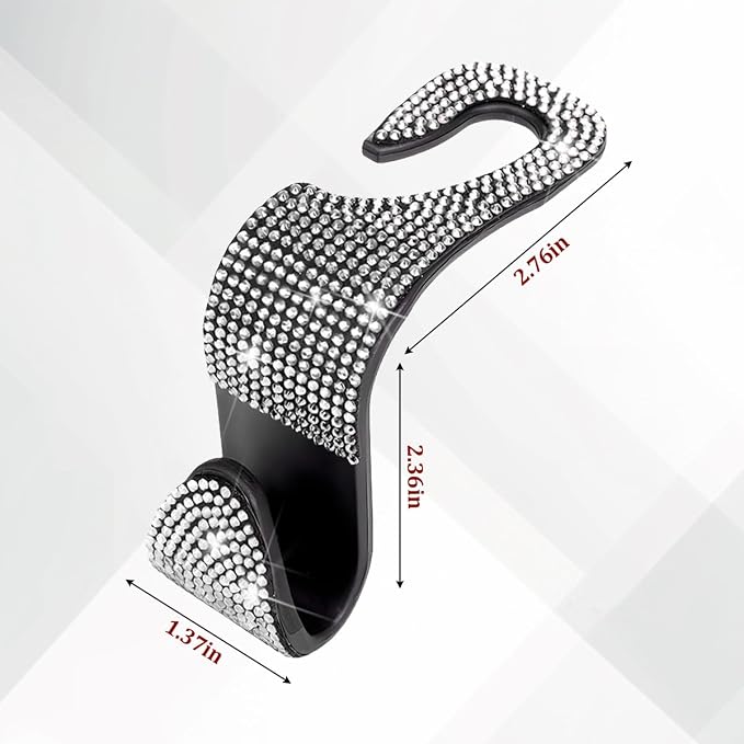 4PCS Bling Car Seat Headrest Hooks, Crystal Rhinestone Vehicle Back Seat Hanger Holder, Auto Interior Headrest Hanging Storage Organizer for Purse Handbag Coat, Universal Fit (White)