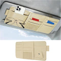 Car Sun Visor Organizer with Sunglasses Holder, Multi-Pocket Visor Storage Pouch Case for Ticket Card Phone Money, Auto Interior Sunvisor Organizer Bag, Universal for SUV Van Truck (Beige)