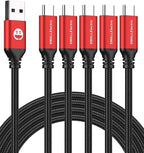 Short USB Type-C Cable 5pack 12inch Fast Charging 3A Rapid Charger Quick Cord, Braided Type C to A Cable for Galaxy S10 20 9 8 Plus a10e,Note 10 9 8,LG V50 V40 G8 G7(1foot, Red)