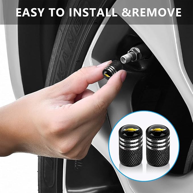 Tire Valve Stem Caps for Chevrolet Metal Car Wheel Air caps Auto Valve Stem Caps Accessories 4 Pcs Black