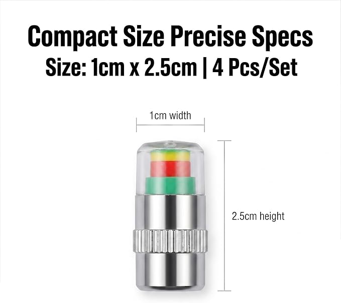 4Pcs 32-to-35 PSI Car Tire Pressure Monitor Valve Stem Caps Sensor Indicator Easy to Read 3 Color Eye Alert
