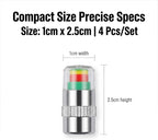 4Pcs 32-to-35 PSI Car Tire Pressure Monitor Valve Stem Caps Sensor Indicator Easy to Read 3 Color Eye Alert