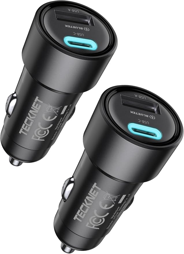 USB Car Charger[2Pack], 48W 2-Port Cigarette Lighter Fast Chargering, PD&QC3.0 USBC Car Charger Adapter Compatible with iPhone 17/16/15/14 Pro Max/Plus Galaxy