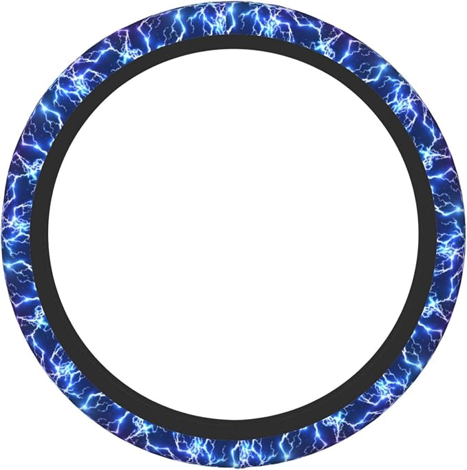 Abstract Blue Cool Lightning Steering Wheel Cover For Women Men Girls Car Accessories Decor Anti-Slip Neoprene Auto Steering Wheel Covers Protector Universal 15 Inch