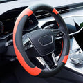Orange Steering Wheel Cover Microfiber Leather Sporty Car Accessories for Men and Women,Breathable Non-Slip Universal Fit 14 1/2-15 Inch(Black and Orange)