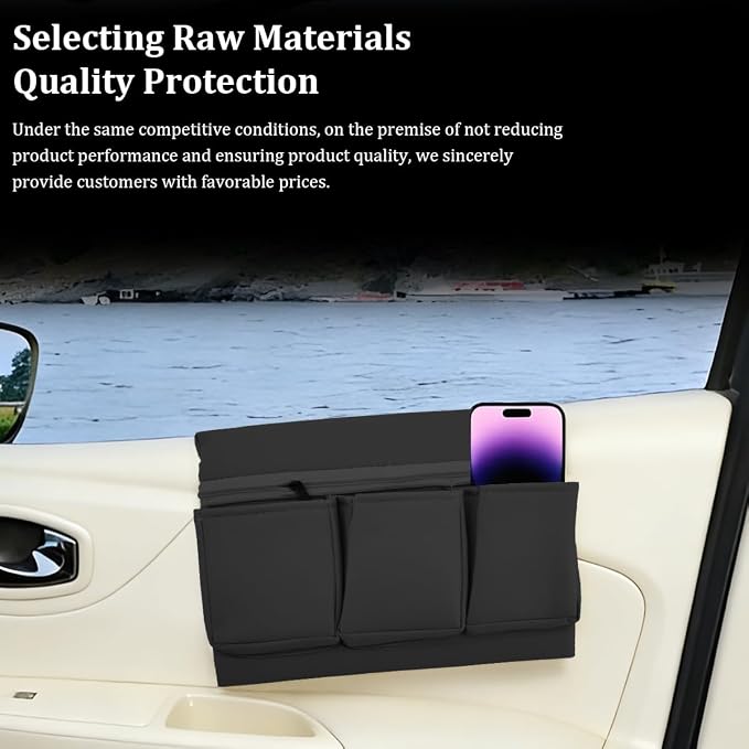 Car Window Armrest Storage Box, Multifunctional Leather Door Side Organizer with Pockets, Comfortable Automotive Interior Arm Elbow Rest Pad Storage Bag, Universal for Vehicles (Black)