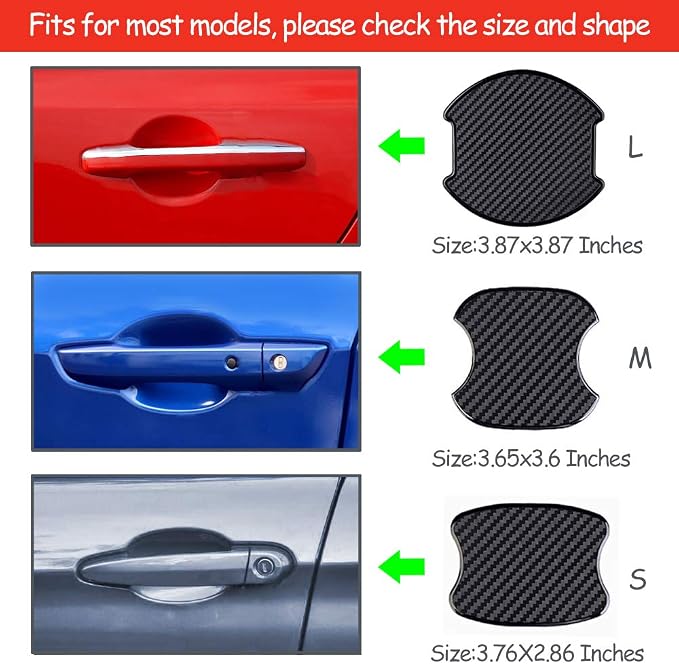 4Pcs Car Door Handle Protective Films,Universal 3D Carbon Fiber Car Door Handle Paint Protection Film for Grip Recesses(S)