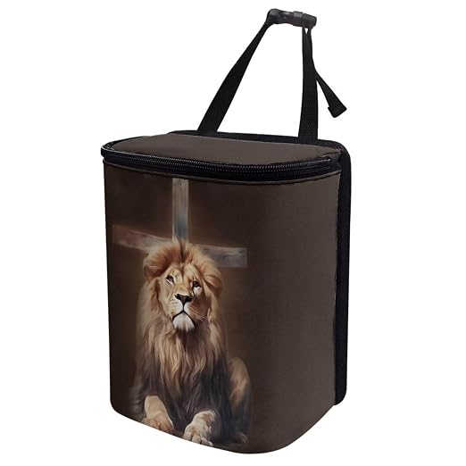Lion Cross Print Car Trash Can with Lid, Leak Proof Auto Trash Bag Hanging Vehicle Garbage Can Multipurpose Storage Container for Back Seat Road Trip