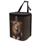 Lion Cross Print Car Trash Can with Lid, Leak Proof Auto Trash Bag Hanging Vehicle Garbage Can Multipurpose Storage Container for Back Seat Road Trip