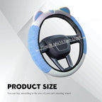 Car Steering Wheel Cover, 15 Inch Fluffy Soft Plush Auto Protector, Anti-Slip Elastic Lovely Car Cover Accessories with Kitty Cat Ears Universal for Most Vehicles (Fluffy-White+Blue)