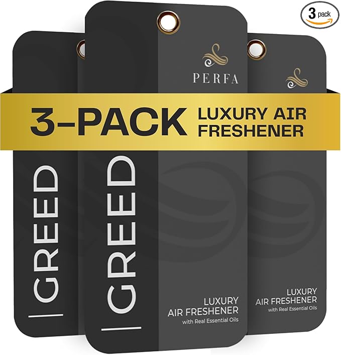 3PCS Greed Disposable Air Fresheners for Men | Long Lasting Car Air Freshener with Greed Fragrance | Lasts for 2 Weeks | Strong Car Perfume with Odor Eliminating Technology | by