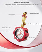 Tire Pressure Gauge – 5–60 PSI Analog Gauge with Pressure Hold, Extended Sealing 360° Swivel Chuck & Dual Protective Shell – Fits All Standard Valve Stems