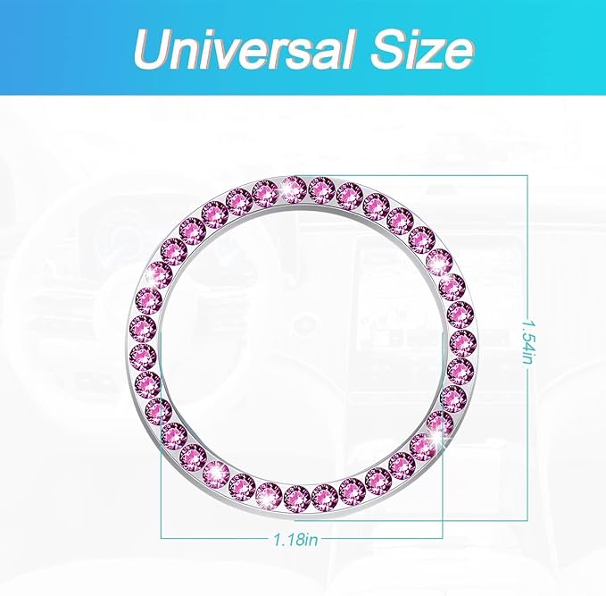 Bling Car Engine Start Ring Decals, 2PCS Crystal Rhinestone Vehicle Push Start Button Cover Sticker, Key Ignition Knob Ring, Sparkling Automotive Interior Accessories (Purple Red)