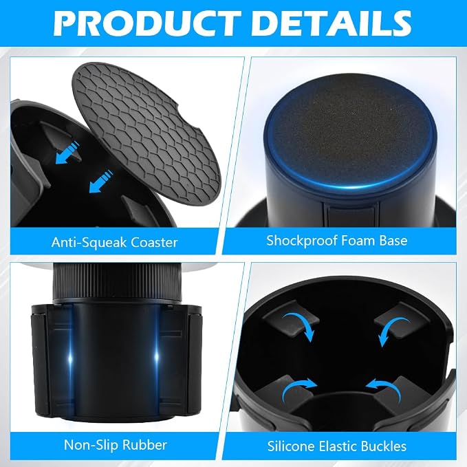 1 Pack Car Cup Holder Expander 2 in 1 Adapter with Expandable Base, Car-Seat Headrest Hook 4 Pack Hanger Storage Organizer fit Universal Vehicle Car Mugs in 2.2"-4.2" (10-48oz)