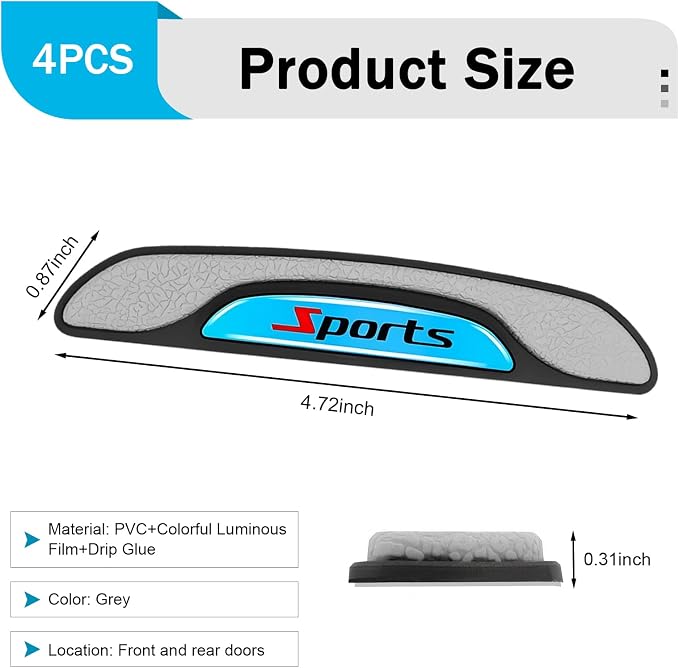 4 PCS Car Door Edge Guards, Luminous Anti-Collision Car Door Protector, Anti-Scratch Vehicle Side Door Edge Guard Trim, Universal for Most Cars, Sedans, Trucks, SUVs (Gray)