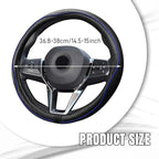 Car Steering Wheel Cover, Durable Leather Cover with Anti-Slip Lining, Breathable Auto Wheel Cover Protector, Universal 15 Inch Anti-Slip Steering Wheels for Men & Women (Black Blue)