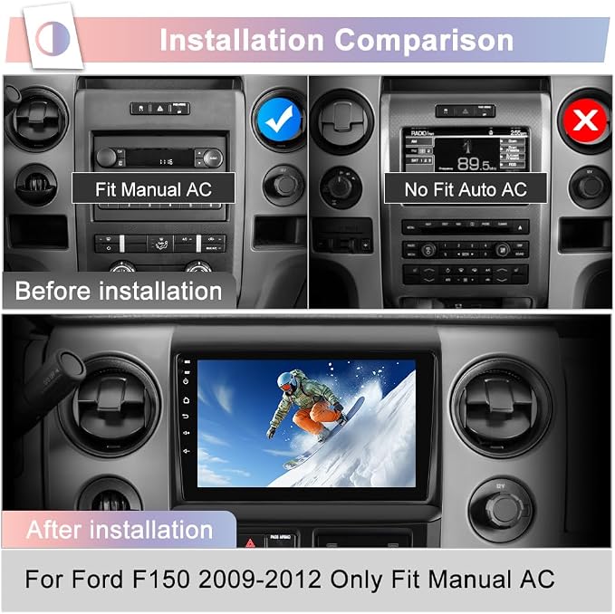 Car Stereo Upgrade for Ford F150 2009-2012 | Android 13 | 9" Touchscreen | 2GB+64GB | CarPlay Android Auto | Bluetooth WiFi | SWC | FM AM | Manuel AC