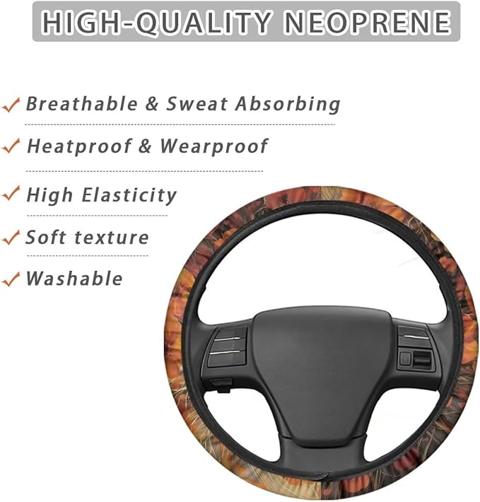 Retro Floral Pattern Sports Style Car Steering Wheel Cover Auto Steering Wheel Cover Fit Most SUV Van Car Truck Vehicle Wheel Protector Steering Wheels Accessories