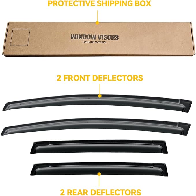 Window Visor for Honda Fit 2009-2014, Out-Channel Rain Guards Shields Vent Deflector Shade Wind Dark Smoke 2010 2011 2012 2013, Tape-On Outside-Mount, 4PCS