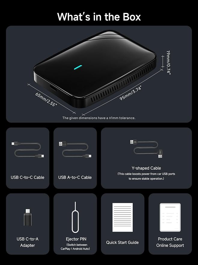 Wireless CarPlay & Android Auto Adapter Support YouTube/Netflix | Enjoy Video & Music Apps, Dual WiFi, Navigation & Gemini 3.0, Plug & Play for Factory Wired CarPlay&Android Auto