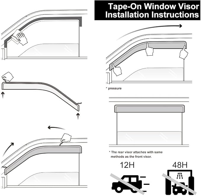 Tape-On Window Visors 4-Piece Compatible with 2025 2026 Toyota Camry Sun Rain Guards Shield Shade Smoke