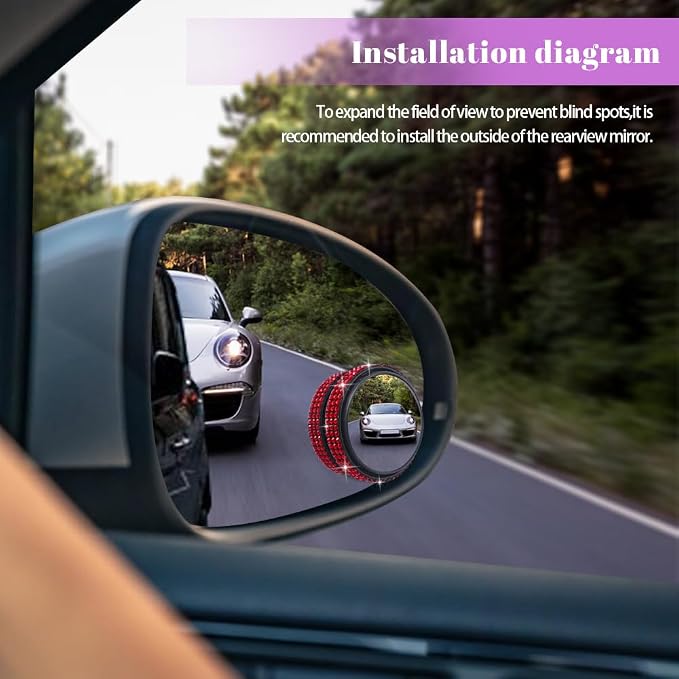 2PCS Blind Spot Mirrors, Convex Car Mirror, 2" Round HD Glass Convex Rear View Mirrors with Frame, 360 Degree Wide Angle Side Rear View Accessories Universal for Most Sedans SUVs Trucks (Red)