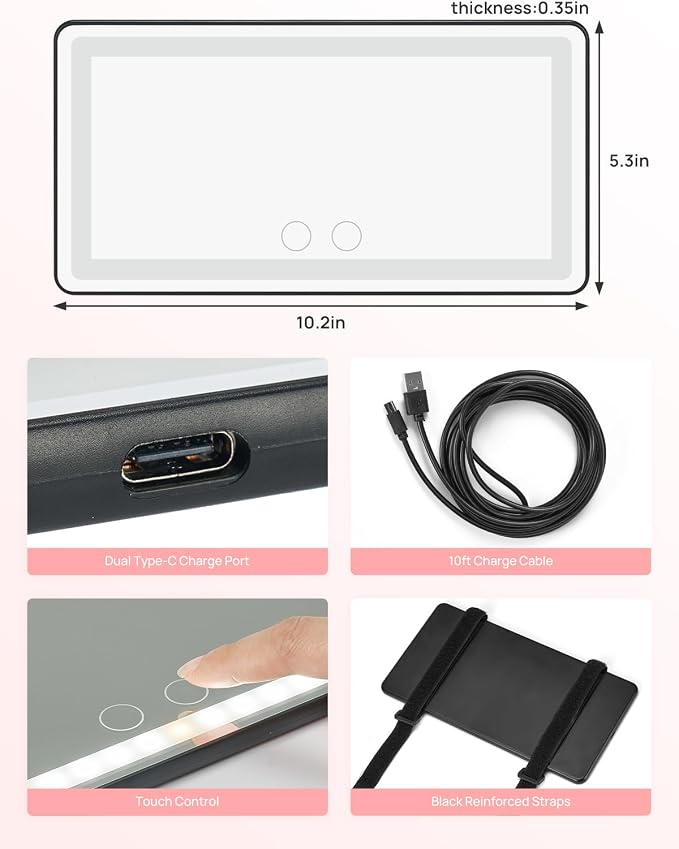 Car Sun Visor Vanity Mirror, Car Vanity Mirror With Lights, Makeup with 3 Light Modes & 60 LEDs, Rechargeable Dimmable Touch Control Travel Makeup for Truck SUV