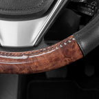 Dark Wood Grain Steering Wheel Cover with Black Faux Leather Comfort Grip, Standard 15 inch Size, Car Steering Wheel Cover for Truck Van SUV Auto