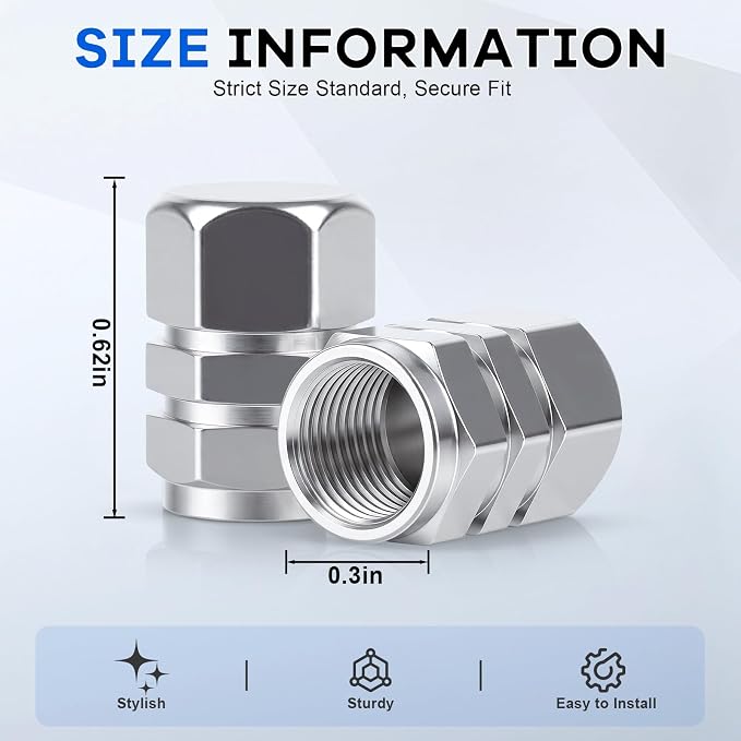 Car Tire Valve Stem Caps, 12pcs Air Caps Cover, Universal for Cars, SUVs, Bike, Trucks and Motorcycles-Silver