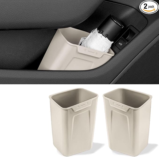 Car Interior Storage Box, Black Silicone Door Side Organizer with Umbrella Holder and Trash Can, Vehicle Accessory (Beige)