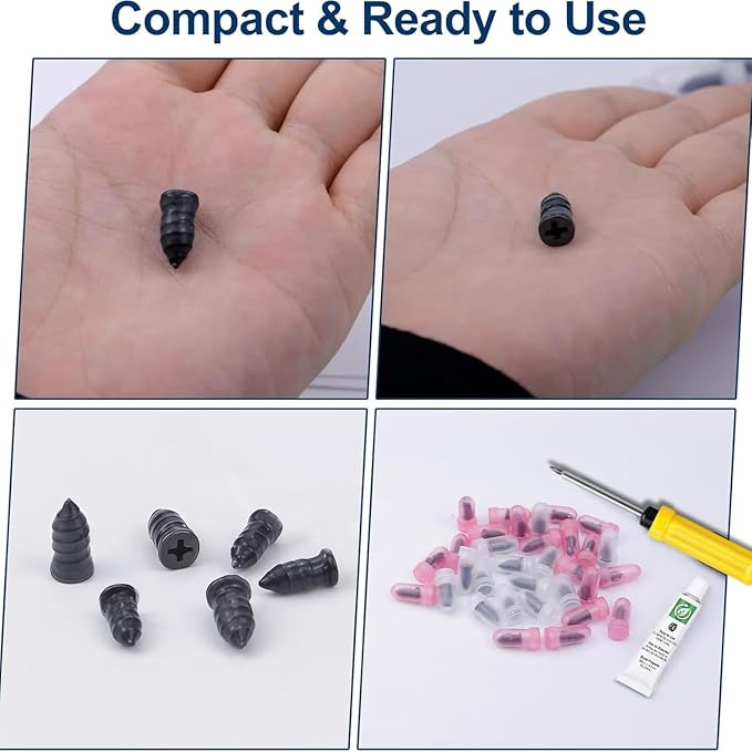 60 PCS Tire Repair Rubber Nails, Spiral Rubber Screw Tire Plug Kit for Tubeless Tires, Quick Self-Service Puncture Repair Tool for Cars, Trucks, Motorcycles, Tractors (60PCS)